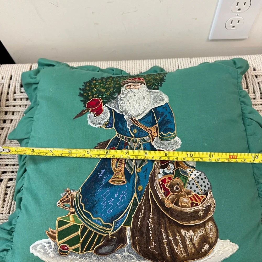 Vintage JMV Festive Green Santa Claus Pillow